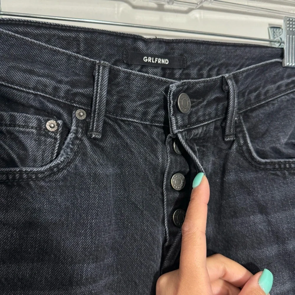 GRLFRND Karolina‎ Skinny High Rise In Hold Up Black Button Fly Raw Hem Size 25